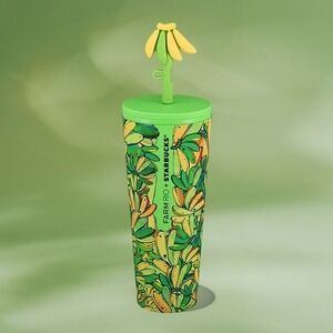Farm Rio + Starbucks Banana Board Straw Topper Soft Touch Cold Cup Tumbler 24 oz